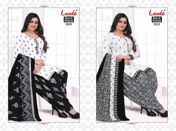Laado Black And White 3 Cotton Casual Daily Wear Printed Drees Material Collection